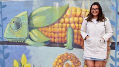 Karina Pombo, en una visita a Carballo, a�o 2016