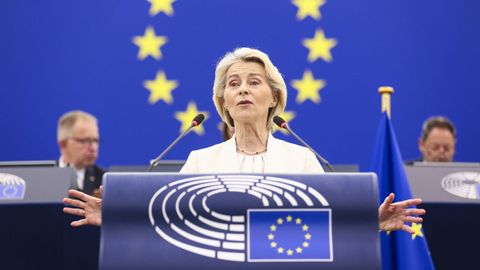 La presidenta de la Comisi&oacute;n Europea, Ursula von der Leyen, durante el Debate sobre el Estado de la Uni&oacute;n. 