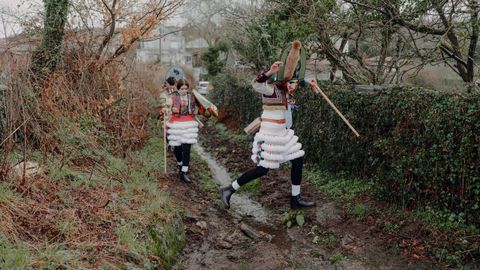 Felos sorteando los charcos en los caminos de las aldeas de Maceda.