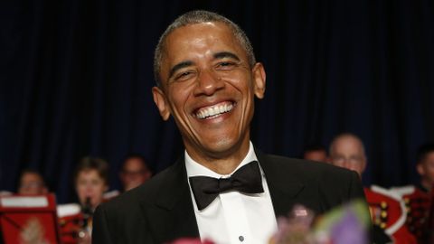 El presidente de EE.UU. Barack Obama, durante una cena con corresponsales de prensa en La Casa Blanca