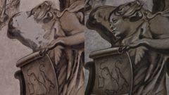 A la izquierda, el �ngel con la cara borrada. A la derecha, la restauraci�n que se hizo con el restro de Meloni.