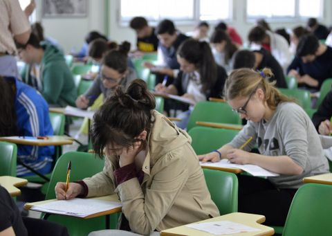 Los alumnos, durante una de las pruebas de ayer por la ma�ana en el Agra de Ra�ces. 