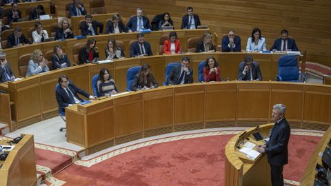 Alfonso Rueda, durante una comparecencia en el Parlamento de Galicia.