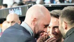 Claudio Gir�ldez, con ��igo P�rez, antes el partido entre Celta y Rayo en Bala�dos.