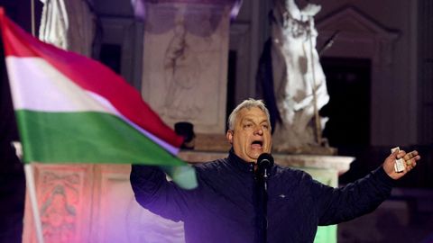 El primer ministro h&uacute;ngaro, Viktor Orb&aacute;n, durante un mitin 