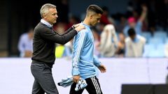 Sergio Bermejo, a la derecha, acompa�ado de Escrib�, en su etapa en el Celta