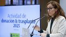 La ministra de Sanidad, M�nica Garc�a, durante la presentaci�n del balance de actividad de donaci�n y trasplantes del 2025.