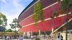 Recreacin del estadio con los perfiles azules y rojos que rodearn toda la fachada