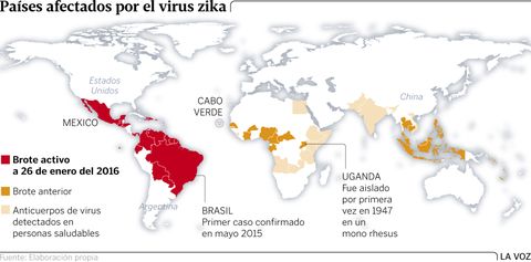 Pa�ses afectados por el virus zika