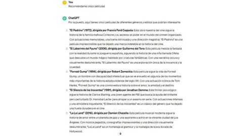 Respuestas de recomendaciones de pelculas