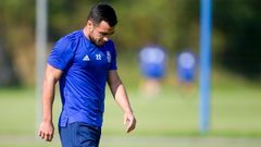 Joselu Requexon Real Oviedo.Joselu, durante un entrenamiento en El Requex�n