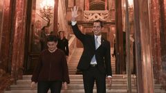 Juan Guaid, junto a la ministra de Exteriores espaola, durante la visita del 25 de enero a Madrid   