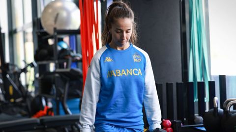 Cris Mart�nez, en su vuelta a los entrenamientos con el D�por Abanca.