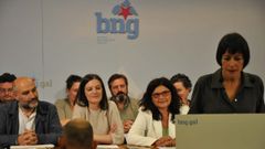 N�stor Rego, Olalla Rodil e Carme da Silva, cabezas de lista ao Congreso, escoitan o discurso de Ana Pont�n