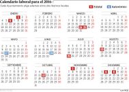 Calendario laboral para el 2016