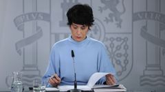 La ministra de Inclusi�n Seguridad Social y Migraciones y portavoz del Gobierno, Elma Saiz, durante la rueda posterior al Consejo de Ministros en el Palacio de la Moncloa.
