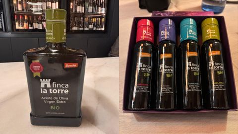 A�la izquierda, la exclusiva botella de 500 ml, de dise�o renovado de hojiblanca, la estrella de la casa. A la derecha, un pack con las cuatro variedades.