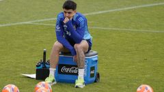 El centrocampista del Oviedo Santiago Colombatto durante el entrenamiento para el partido de vuelta de la final de ascenso a Primera Divisin que disputa ante el Mirands este sbado en el Carlos Tartiere