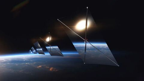 Recreaci�n de c�mo ser�an los espejos en �rbita para recoger la luz del Sol y orientarla hacia puntos de la Tierra durante la noche