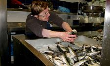 Una pescantina ofrec�a ayer a 10 euros el kilo de sardina en el mercado de Carballo.
