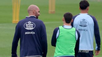 Claudio Gir�ldez y Carles P�rez, en un entrenamiento del Celta este verano.