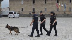 Agentes de la Polic�a Nacional durante los actos de la Ofrenda al Ap�stol Santiago.