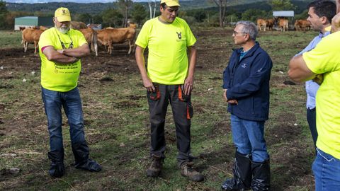 El presidente de la Diputaci�n de Ourense, Luis Menor, durante la visita a una explotaci�n ganadera en Xunqueira de Espadanedo.