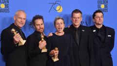 Martin McDonagh, Sam Rockwell, Frances McDormand, Graham Broadbent y Peter Czernin de �Tres anuncios en las afueras�.
