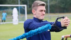 Viti Requexon Real Oviedo Horizontal.Viti, durante un entrenamiento en El Requex�n