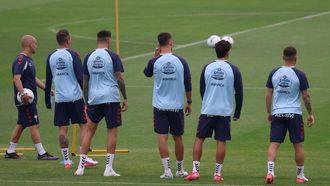 Jugadores del Celta, en el primer entrenamiento de la presente pretemporada.