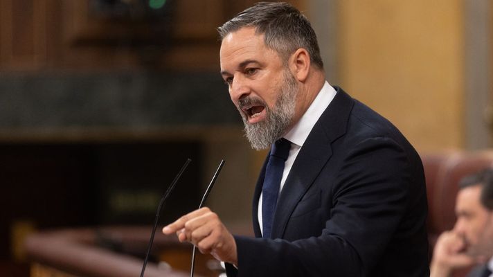 El presidente de Vox, Santiago Abascal, interviene durante el pleno celebrado en el Congreso.
