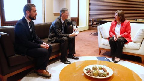 El director de la oficina econ�mica de la Presidencia, Jos� Sicre; el embajador de China en Espa�a, Yao Jing; y la presidenta en funciones del Principado, Gimena Llamedo.