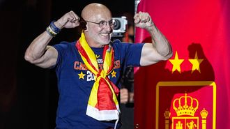 Luis de la Fuente, durante la celebraci�n del t�tulo de campeones del mundo en Madrid.