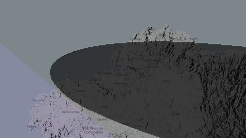 El eclipse a su paso por la zona. En negro, la evoluci�n del eclipse por la Costa da Morte. En verde, la franja de la comarca en la que la luna cubrir� por completo el disco solar y sumergir� en oscuridad el territorio por unos instantes. En lila, otros concellos en los que el eclipse ser� parcial.