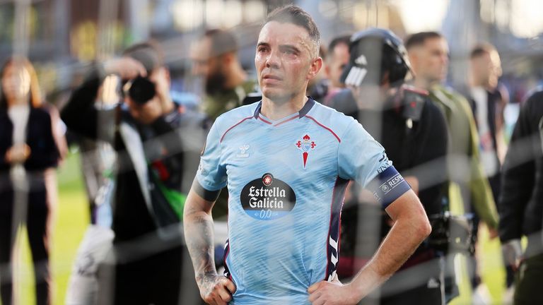 El futbolista del Celta Iago Aspas, tras la derrota frente al Friburgo en Bala�dos.