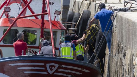 Descarga en el puerto de Camari�as de la droga interceptada en el pesquero Nuevo Furuno