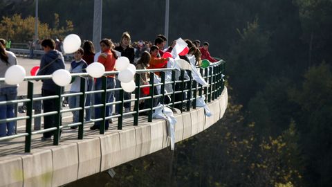 Ponte nas... ondas! celebrando una de sus iniciativas en una metafrica unin de puentes en Arbo.