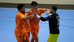 Meira, Alberto Mir�s, Izan y Jo�o Slva festejan un gol en la eliminatoria de la Copa Galicia ante el Vilalba.