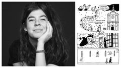 A debuxante Julia Lago e un detalle da obra coa que ga�ou o premio Castelao