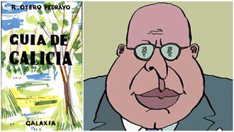 Portada da gu&iacute;a editada por Galaxia e caricatura de Otero Pedrayo ilustrada por Pinto & Chinto.