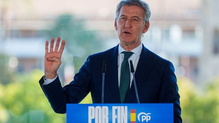 Alberto N��ez Feijoo en un acto de precampa�a celebrado en Sevilla esta semana.