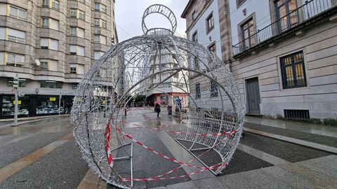 Preparativos de la decoracin navidea en Pontevedra