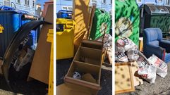 Dep�sito de residuos hace d�as en una calle de Caranza, donde se acumularon muebles, colchones, cuadros, sacos de escombro, y partes de un coche: la defensa y un tapacubos.