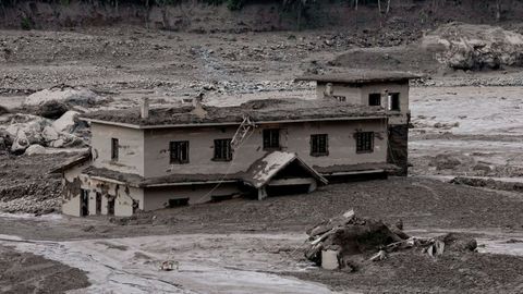 Una vivienda arrasada por la riada en Nepal