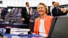 La presidente de la Comisin Europea, Ursula Von der Leyen, durante la sesin plenaria del Parlamento Europeo, en Estrasburgo.