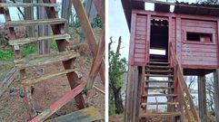 Escaleras rotas y deterioro en el observatorio de aves de la laguna de Valdovi�o.