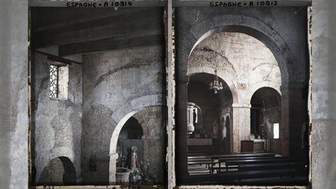 Vista del interior de la iglesia de Santullano. Las fotografas fueron tomadas en 1917