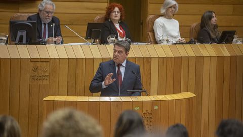 El l&iacute;der del PSdeG, Jos&eacute; Ram&oacute;n G&oacute;mez Besteiro, durante su discurso.