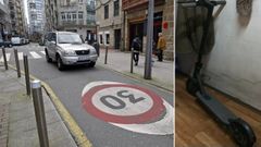 El accidente con el patinete el�ctrico (a la derecha) se registr� en la calle Cobi�n Roffignac