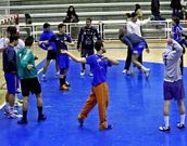 Los jugadores del Teucro, durante un entrenamiento.